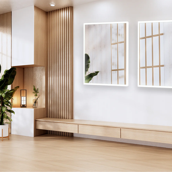Two Apollo Illuminated Mirrors in Entryway — Modern Mirrors