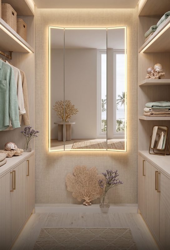 mirror dressing mirror BAODANFU 3 Way Bathroom, Trifold Vanity Mirrors for Bathroom Bedroom, Large Arch Mirrors Decorative Vintage Gold, Adjustable Makeup for Braiding Hair 360 Way Tabletop & Wall Mounted : Home Doubles as both a full Vanity Mirrors | Modern Mirrors