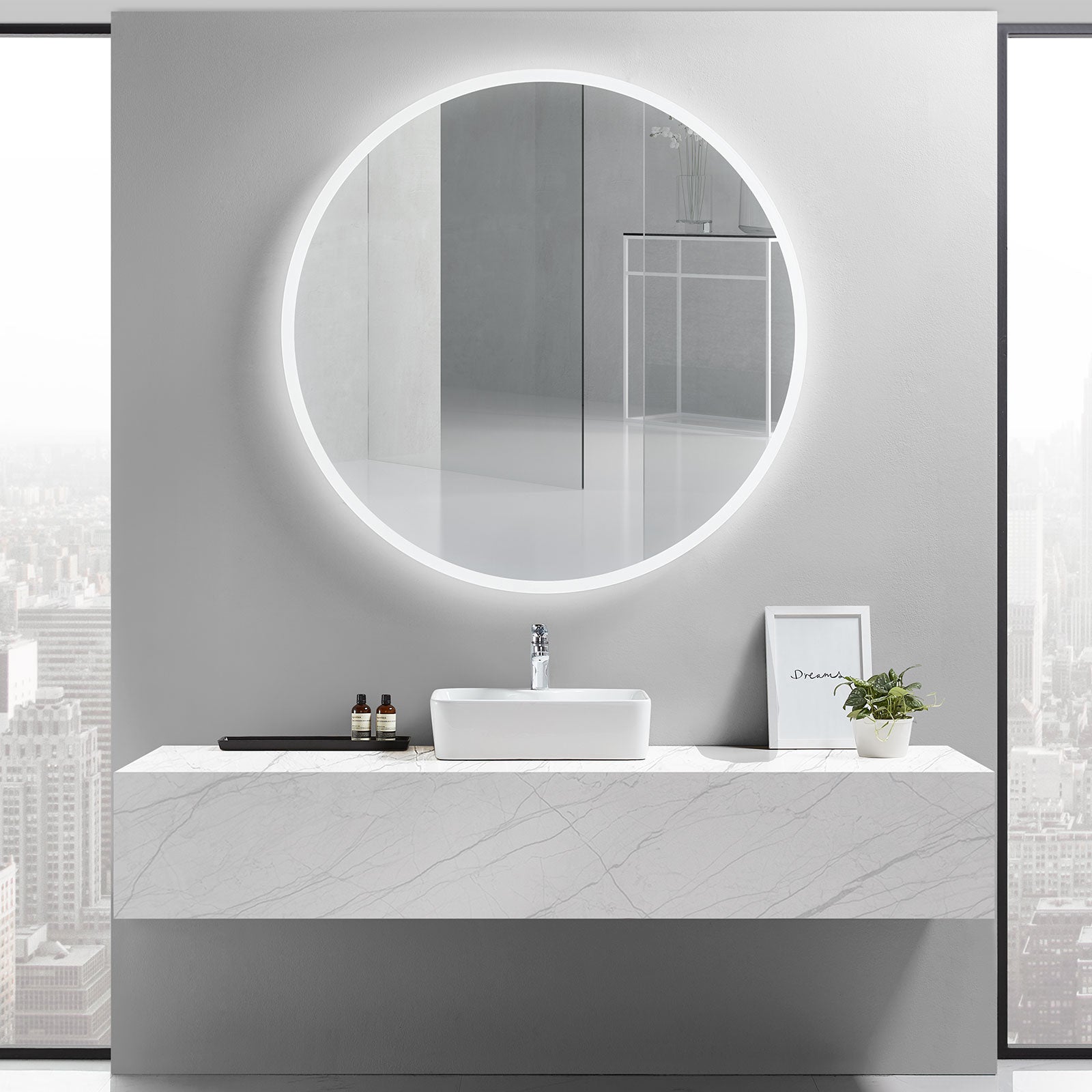 Luna Round Lighted Bathroom Vanity Mirror