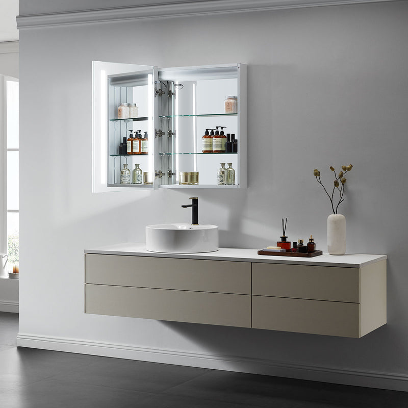 Lyra Rectangular Lighted Bathroom Cabinet Vanity Mirror | 32 x 24 in | Modern Mirrors